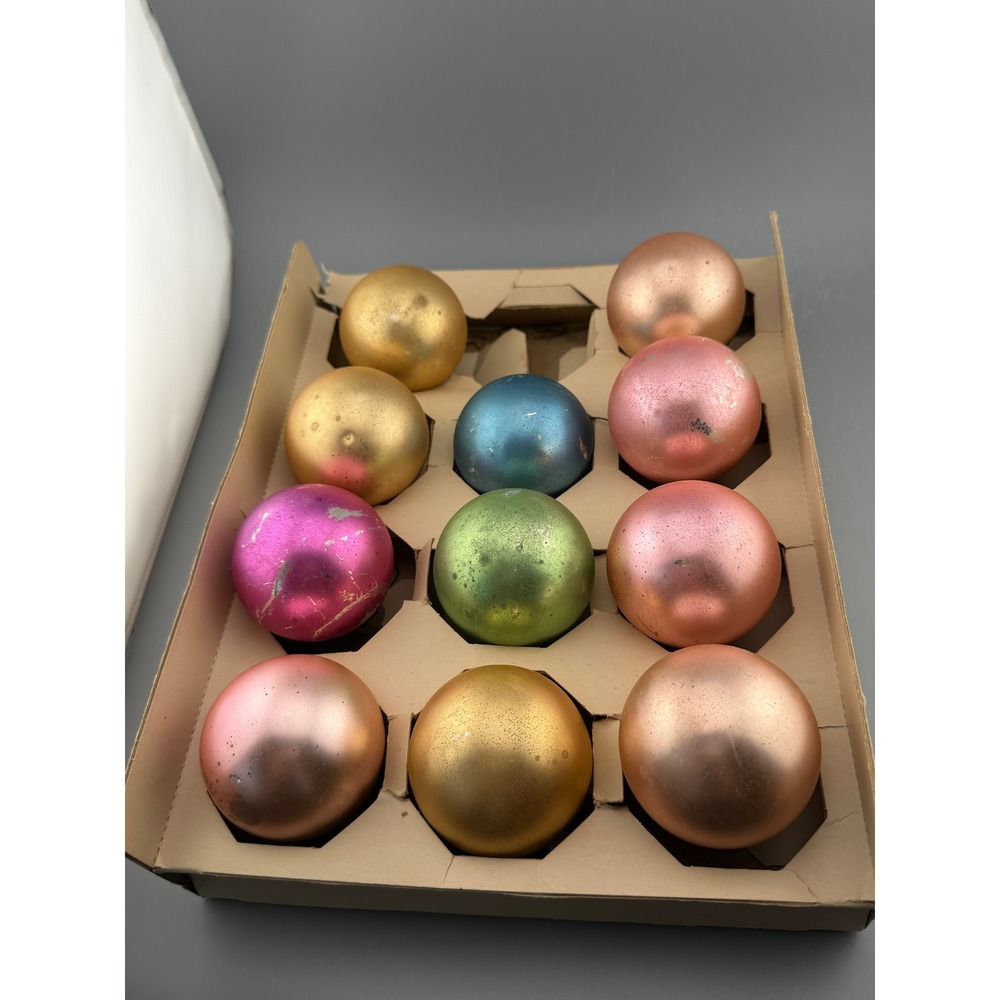 Vintage Shiny Brite Christmas Ornaments USA Glass Lot of 11 Max Eckardt Box